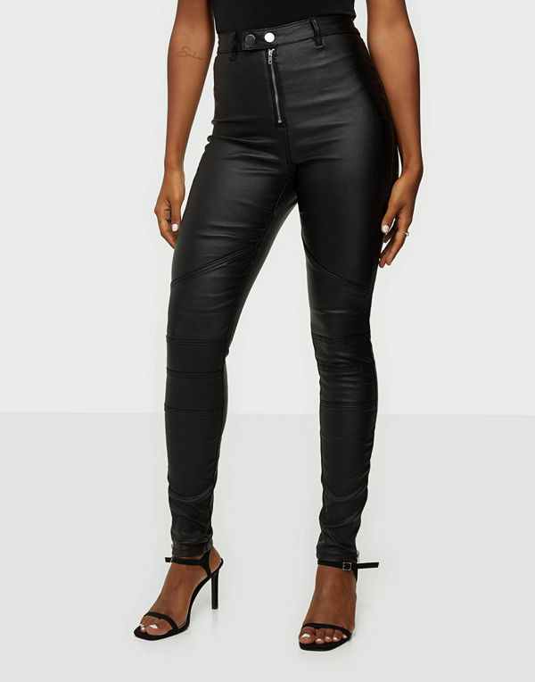 Missguided Vice Double Popper Coated Biker Jeans