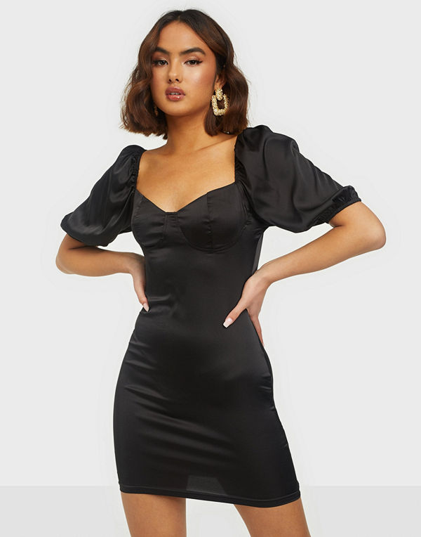Parisian Puff Sleeve Satin Mini Dress