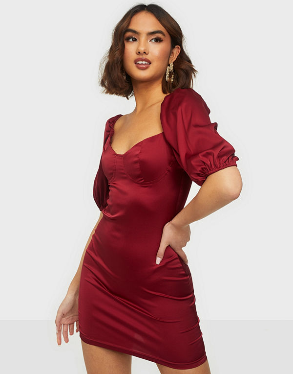 Parisian Puff Sleeve Satin Mini Dress