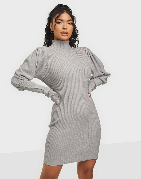 Parisian Blouson Sleeve Knitted Rib Mini Dress