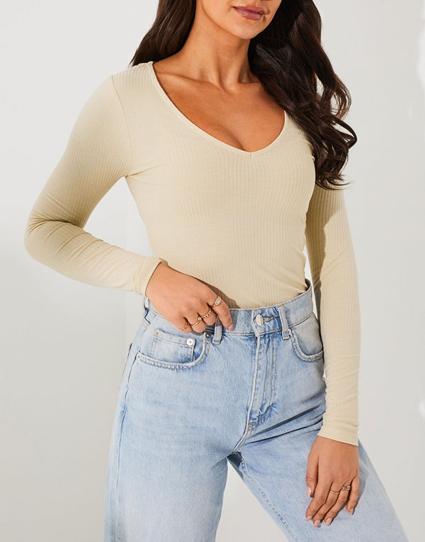 NLY Trend V Neck Rib Top