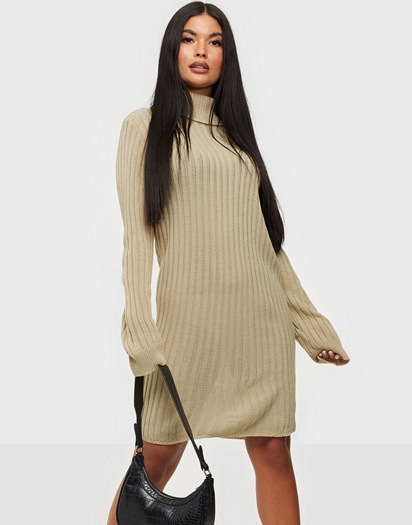 Parisian Rib Knit Roll Neck Jumper Dress