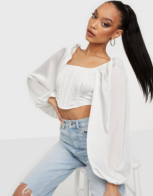 Missguided Satin Balloon Sleeve Corset Top