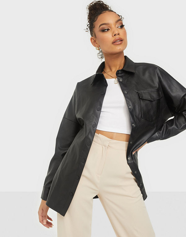 Missguided Faux Leather Long Sleeve Shirt
