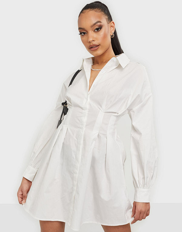 Missguided Poplin Pleated Waist Shirt Dress