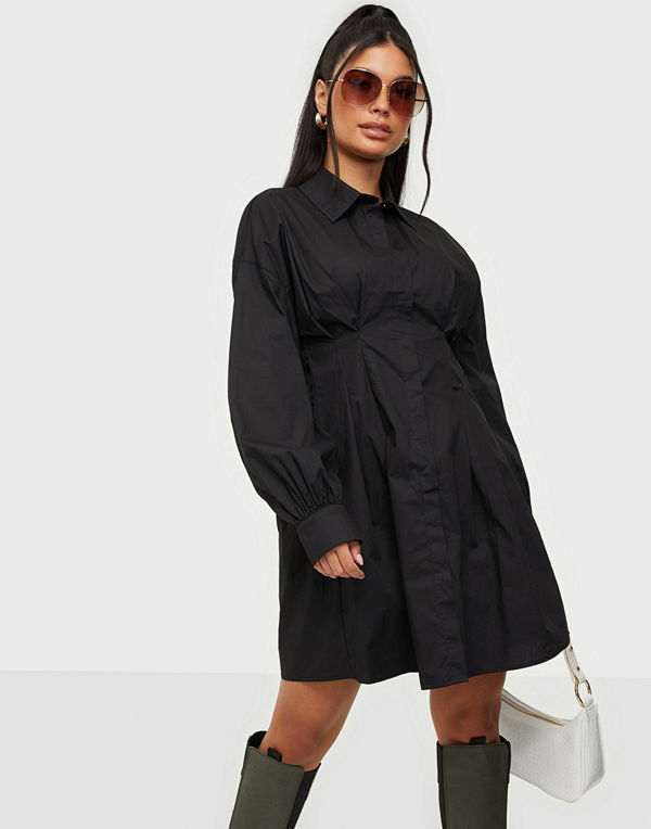 Missguided Poplin Pleated Waist Shirt Dress