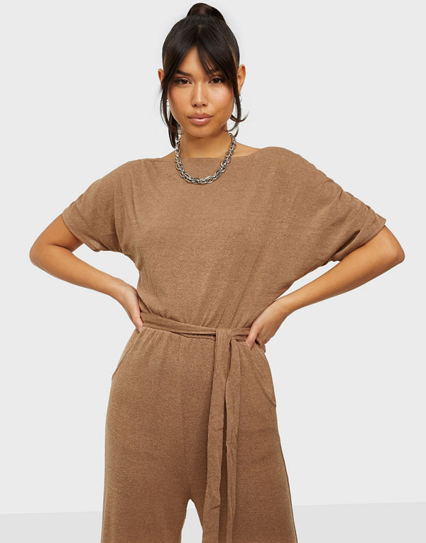 Ax Paris Short Sleeve Belt Jumpsuit