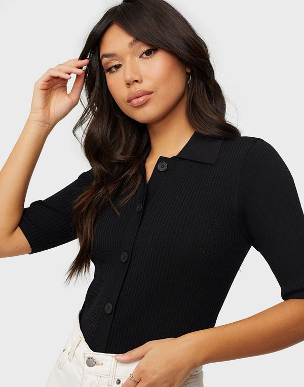 Selected Femme SLFALLY SS KNIT POLONECK B
