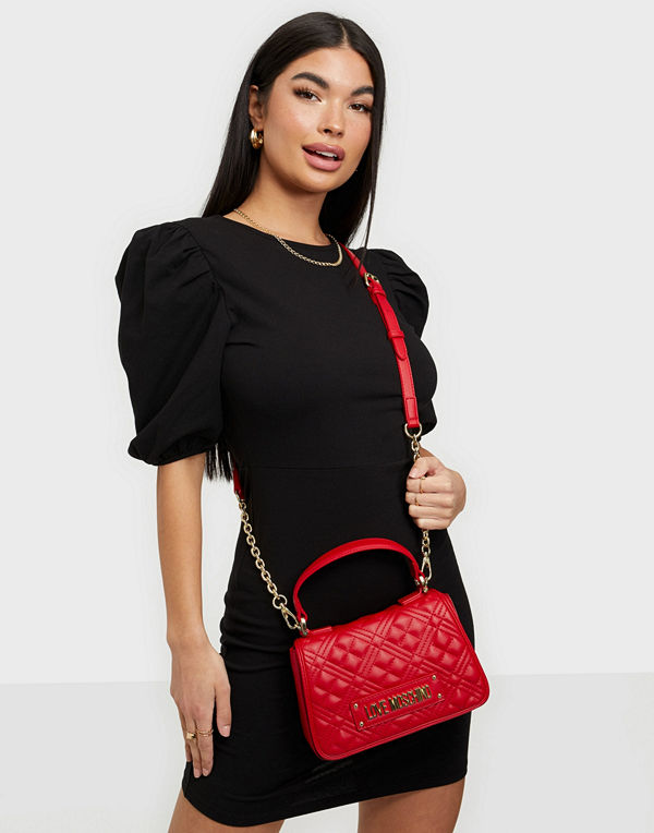 Love Moschino röd mönstrad väska New Shiny Quilted