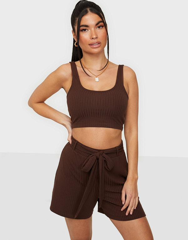 NLY Trend Rib Tie Shorts Set