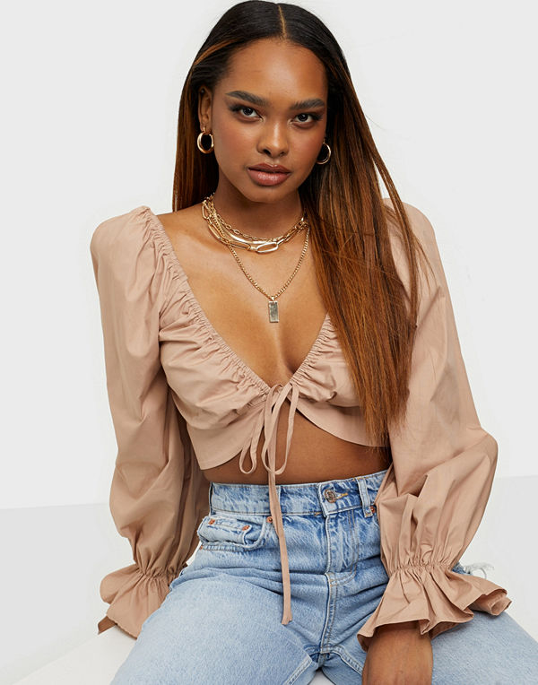 Missguided Poplin Tie Front Crop Top