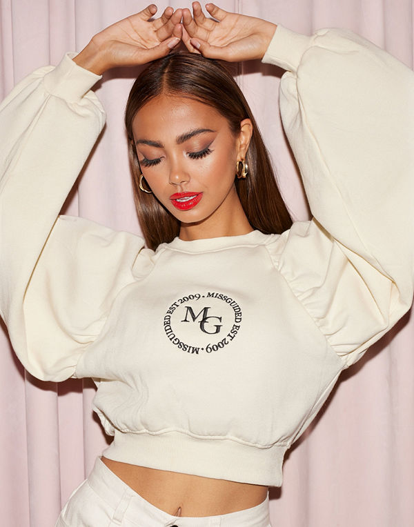 Missguided Sweatshirt Puff Sleeve Top