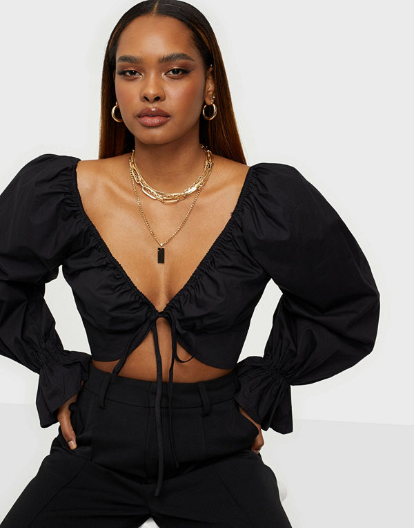 Missguided Poplin Tie Front Crop Top