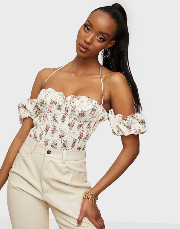 Rare London Ruched Bust Bardot Ditsy Body