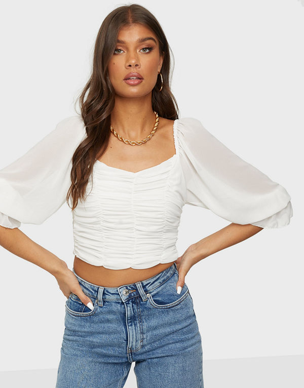 Parisian Puff Sleeve Rouched Crop Top