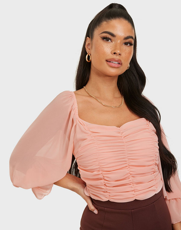 Parisian Puff Sleeve Rouched Crop Top
