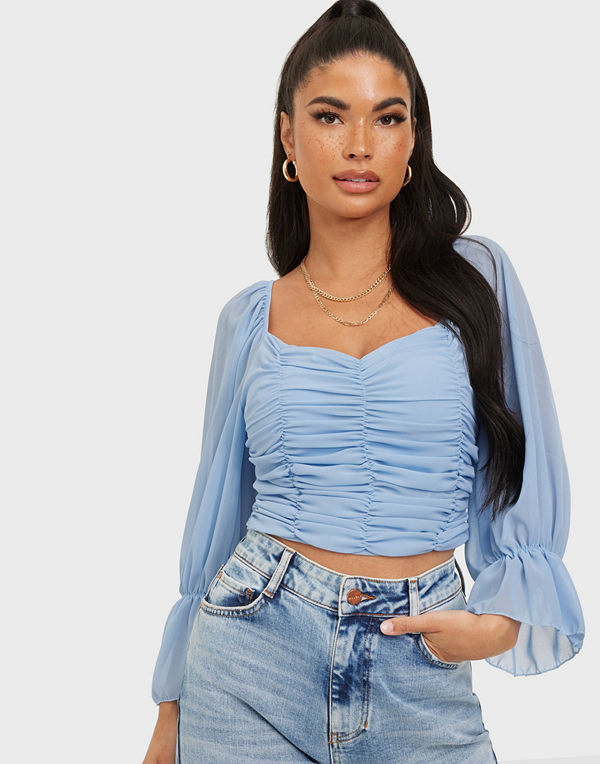 Parisian Puff Sleeve Rouched Crop Top