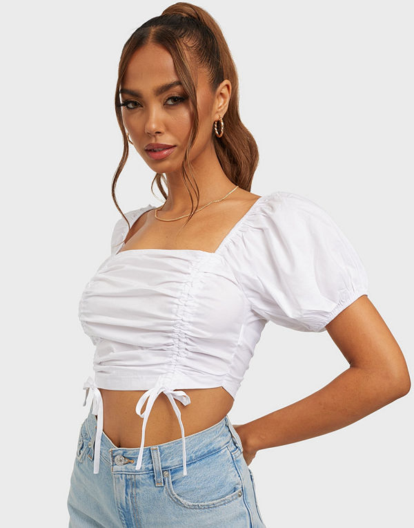 Missguided Poplin Round Neck Ruched Top