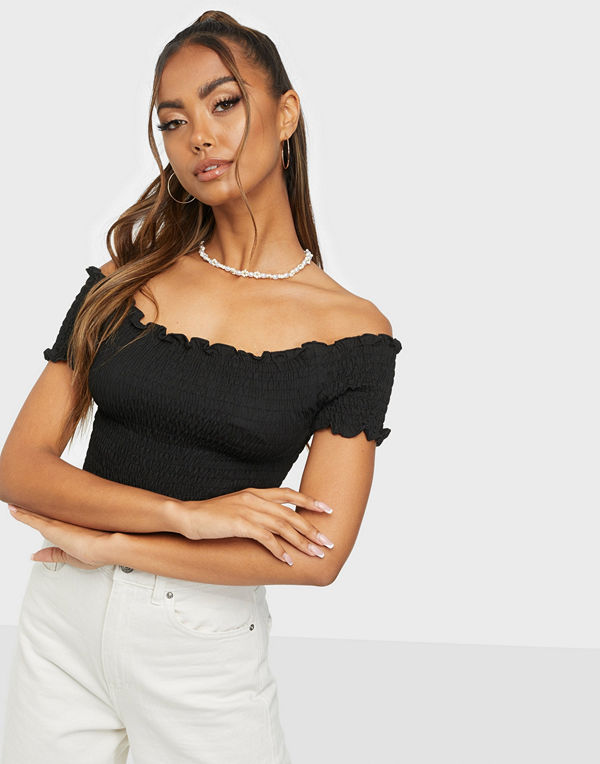 Parisian Shirred Bardot Crop Top