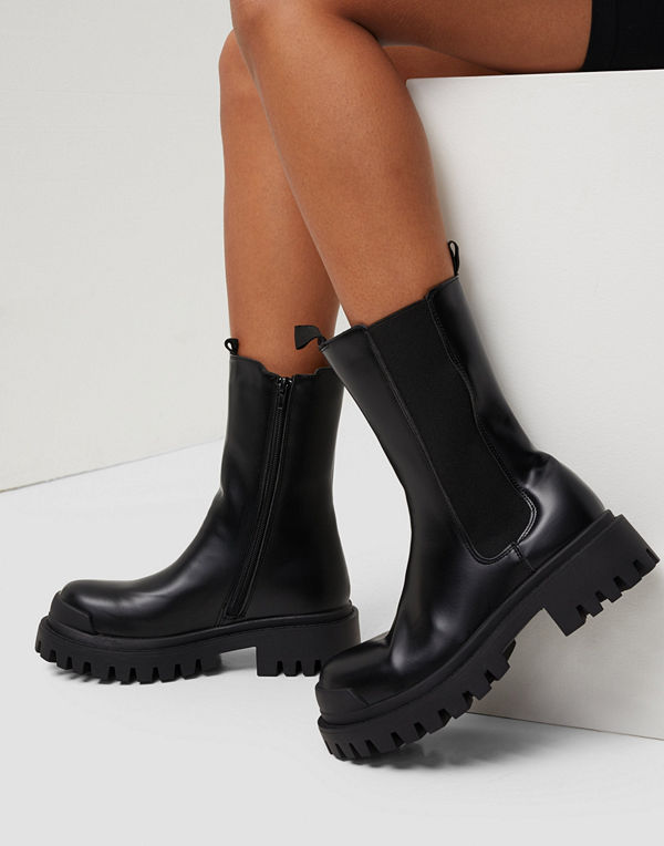 Missguided Pull On Tab Chunky Ankle Boots