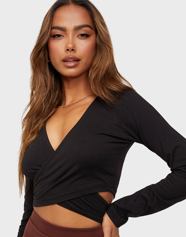 Missguided Long Sleeve Wrap Around Top