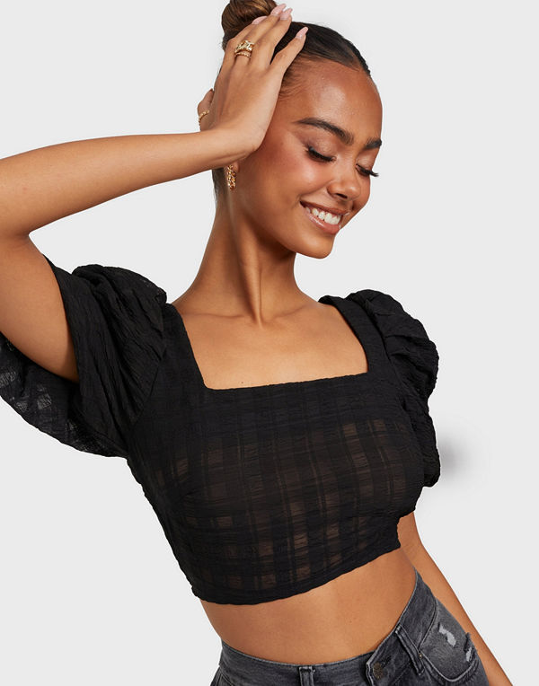 Missguided Puff Sleeve Open Back Crop Top
