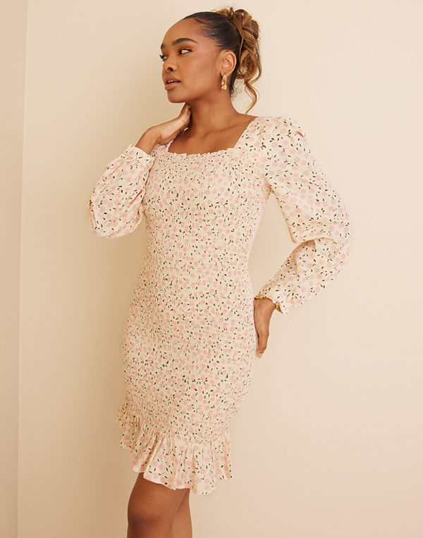 Noisy May NMTONE L/S SQUARE NECK SMOCK DRESS