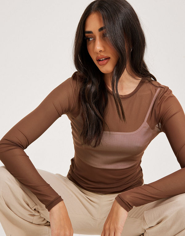 Noisy May NMJUDITH L/S MESH TOP BG NOOS