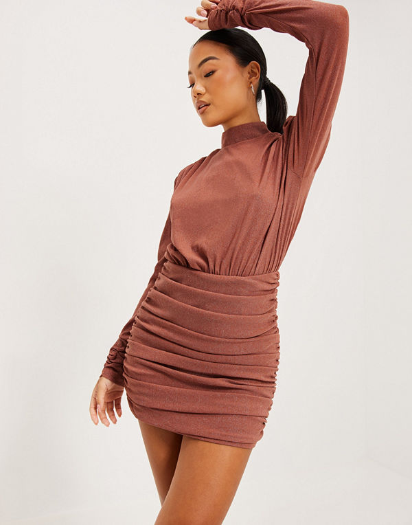 Rare London LUREX MESH HIGH NECK RUCHED MINI