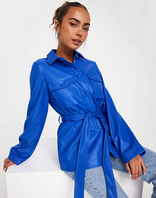 Pieces PCANETTE LS LONG TIE BELT PU SHIRT