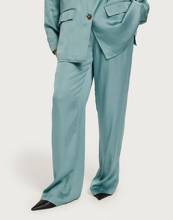 Selected Femme byxor Slfagne Hw Wide Slit Pant - Blå