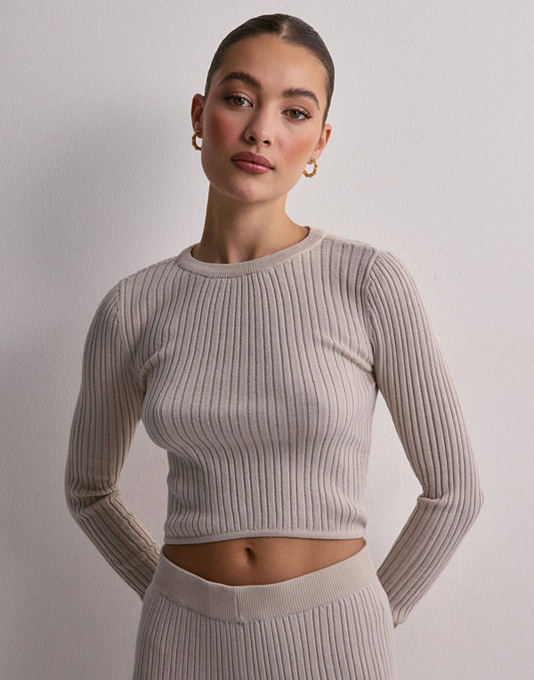 Only Onljenna Life Ls Crop O-Neck Cc Knt - Beige
