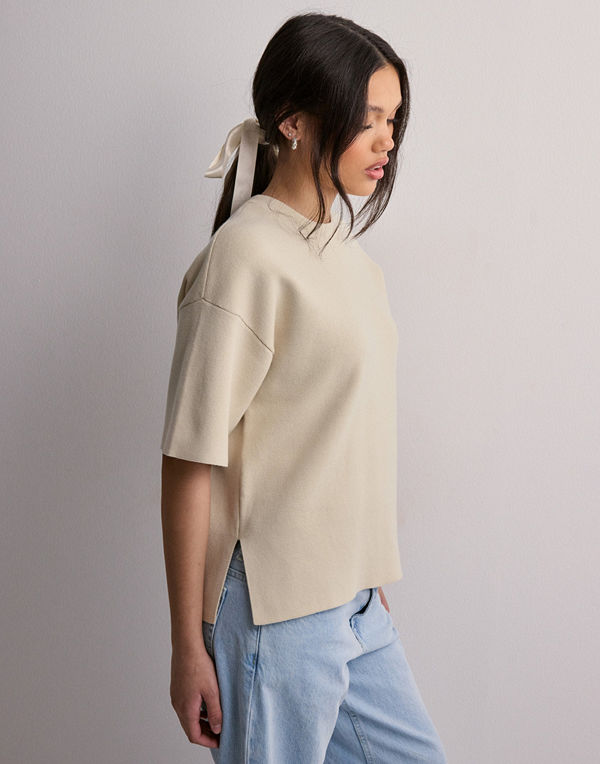 Selected Femme Slfliva 2/4 Knit O-Neck Noos - Beige