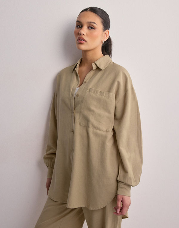 Pieces Pcmilano Ls Loose Shirt - Beige