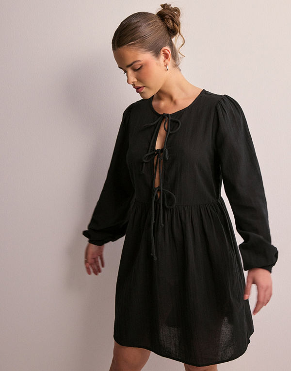 Pieces Pcjally Ls Tie Short Dress D2D - Svart