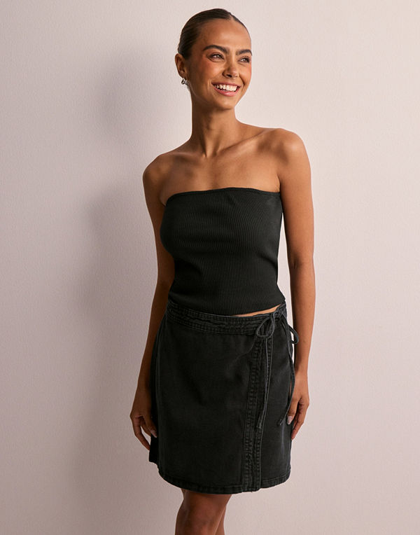 Only Onlvilla Wrap Tie Skirt Dnm Gua - Svart