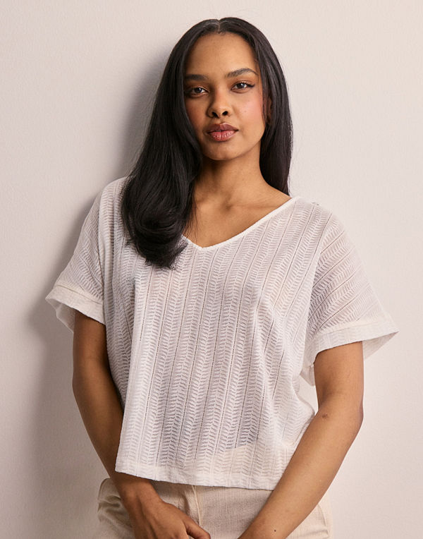 Pieces Pcafie Ss Reversible Lace Top Sww - Vit