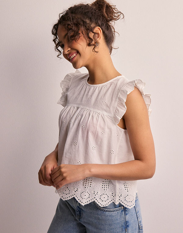 Only Onlsilla S/L Frill Top Wvn Noos - Vit