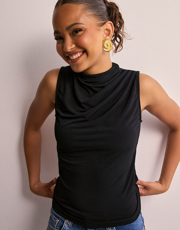 Pieces Pcmadison Sl Draped Top Noos Bc - Svart
