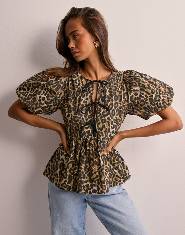Nelly Bow Puff Sleeve Blouse - Multi/Mönstrad