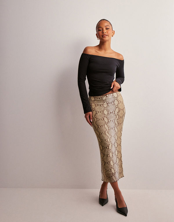 Nelly Mesh Midi Skirt - Beige