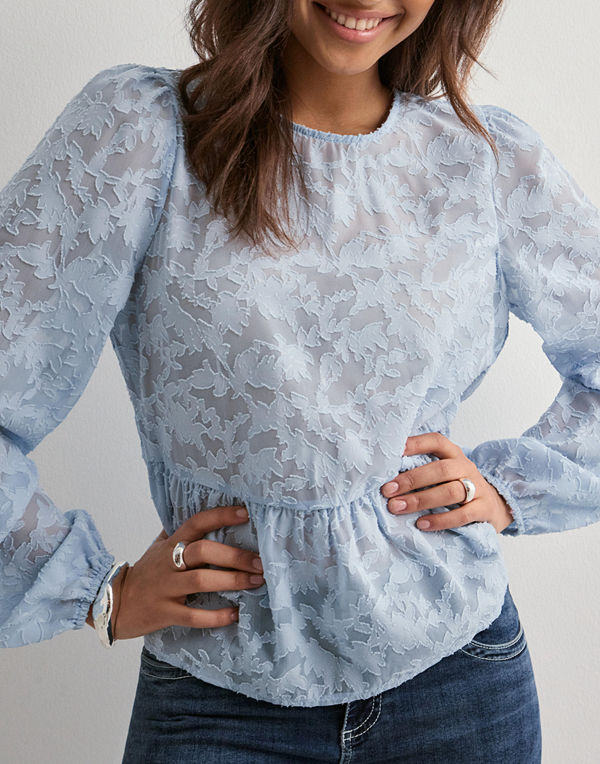 Vero Moda Vmdoris Ls Jaquard Top Exp - Blå