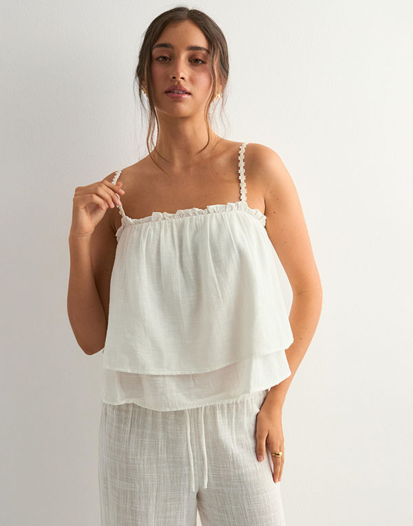 Vero Moda Vmveronica Sl Short Top Wvn Ga - Vit