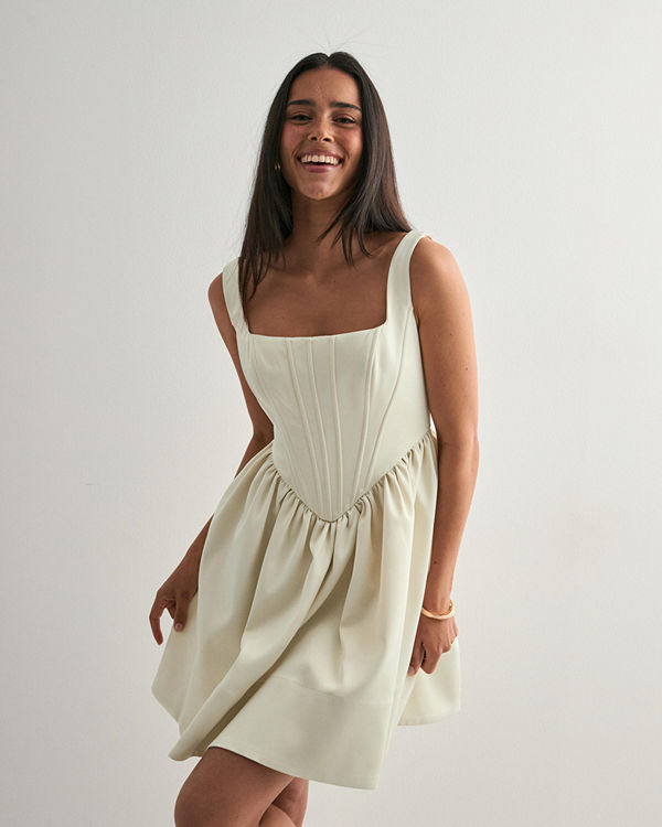 Malina Livia Drop Waist Mini Dress - Vit