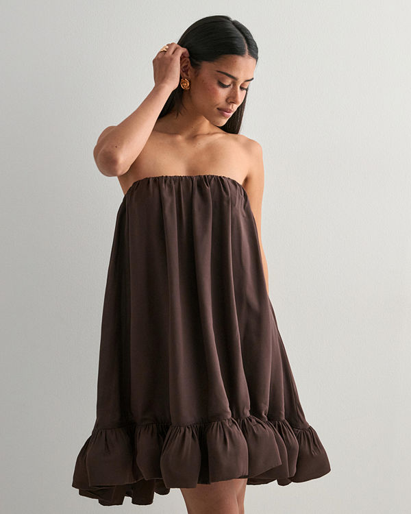 Malina Mikala Strapless Ruffled Mini Dress - Brun