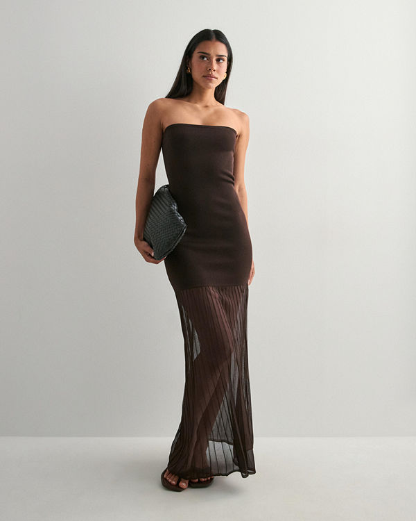 Malina Isola Drop Waist Sheer Knitted dress - Brun