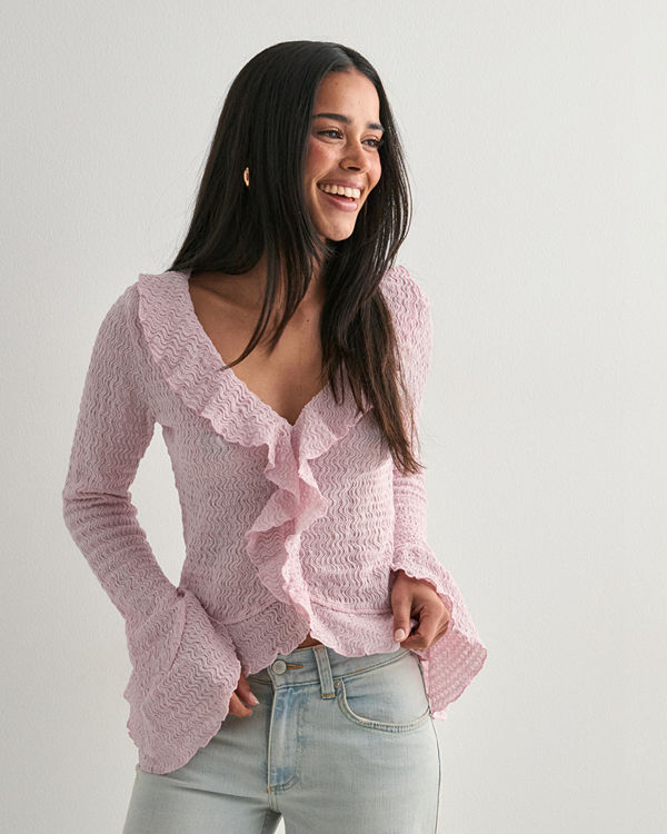 Nelly Lovely Frill LS Top - Rosa