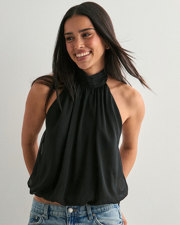 Nelly Puffy Halterneck Top - Svart