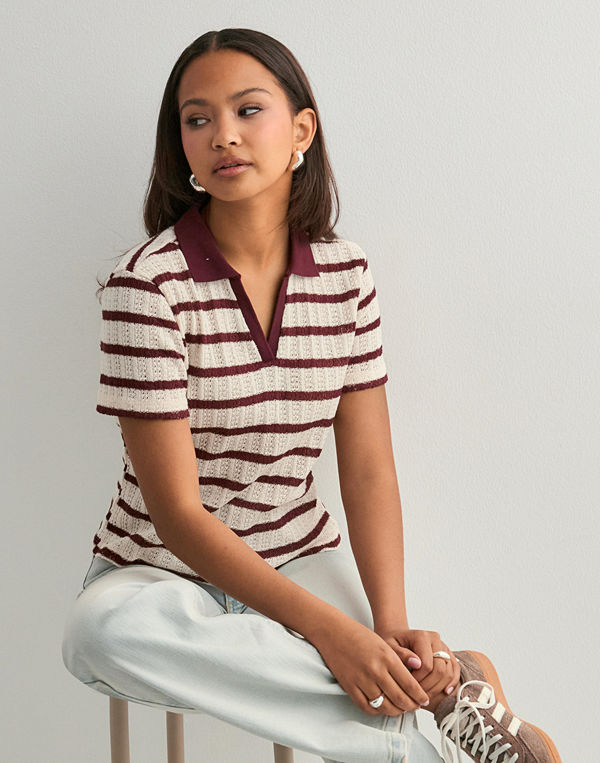 Only Onlhalia S/S Collar Top Box Jrs - Rutigt/Randigt