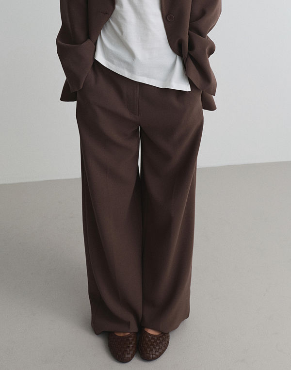 Nelly byxor Mid Waist Wide Suit Pants - Brun